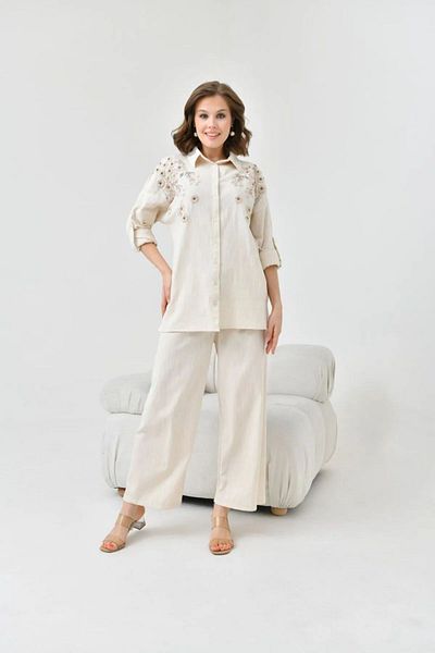 MVStore Cămașă oversize din in brodat cu model floral pentru femei