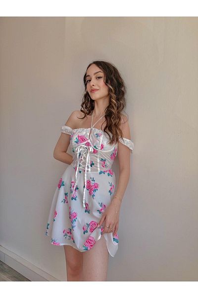 Reorah Collection Pink Mini Dress with Rose and Corset