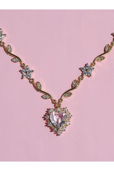 Reorah Collection Love Garden Zircon Stone Heart Flower Necklace