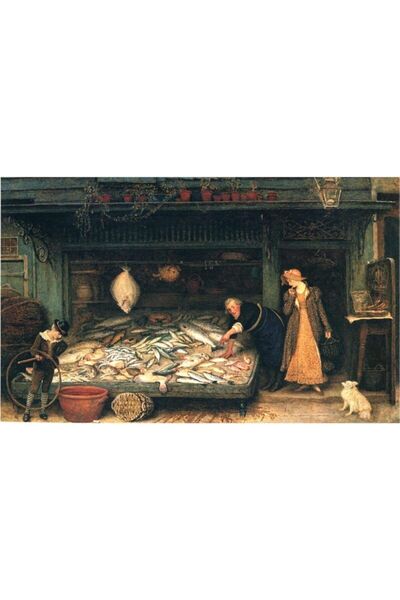 Tablosan Pictură pe pânză cu acuarelă Om care începe să vinde pește 20x30 Cm Kb27166 20x30 Cm