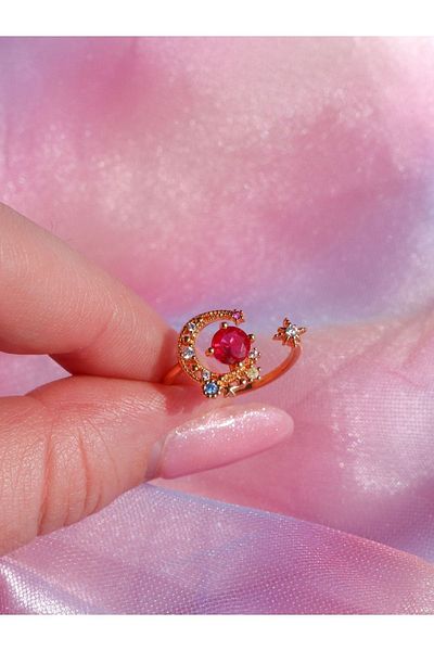 Reorah Collection Minimal Crescent Star Ring-pink