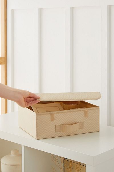 Ocean Home Textile 2 Pieces Beige with Lid Cabinet Drawer Inside Jewelry Laundry Folding Storage Box Organizer 30x23x11