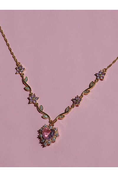 Reorah Collection Love Garden Zircon Stone Heart Flower Necklace