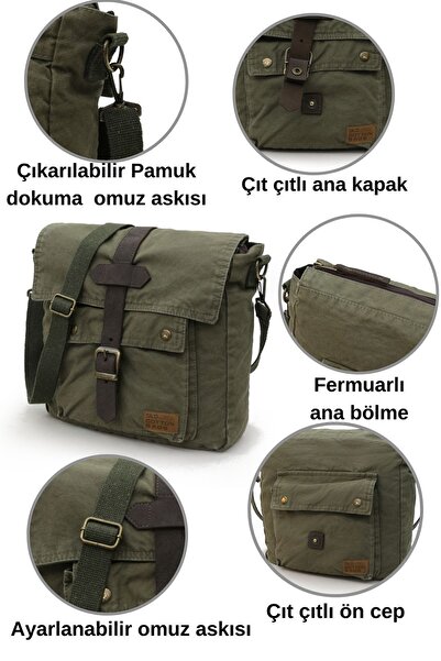 Old Cotton 7170 Branco Canvas Shoulder Khaki Postman Laptop Cross Document Notebook Tablet Bag
