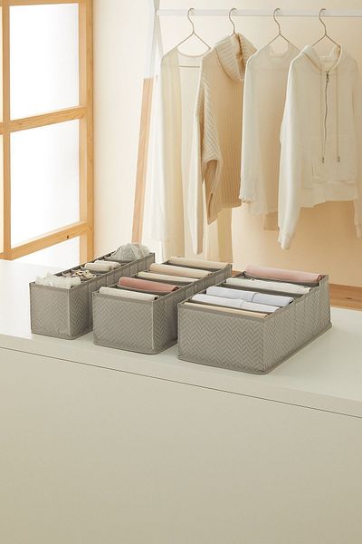 Ocean Home Textile Set of 3 Gray Cabinet Drawer Inside Accordion Type Folding Laundry Organizer