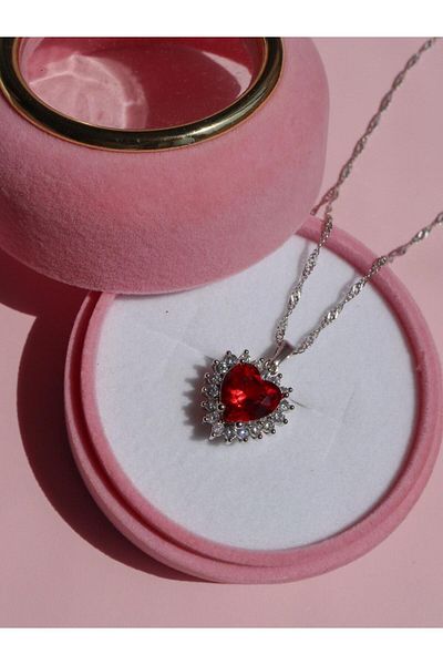 Reorah Collection Royal Heart Necklace-silver Plated-red