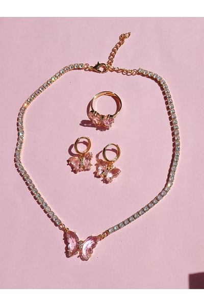 Reorah Collection مجموعة قلادة وخاتم على شكل فراشة من حجر الزركون المائي