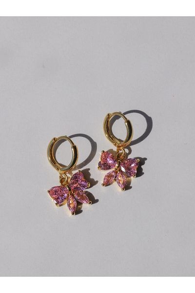 Reorah Collection Zircon Stone Detailed Bow Ribbon Earrings
