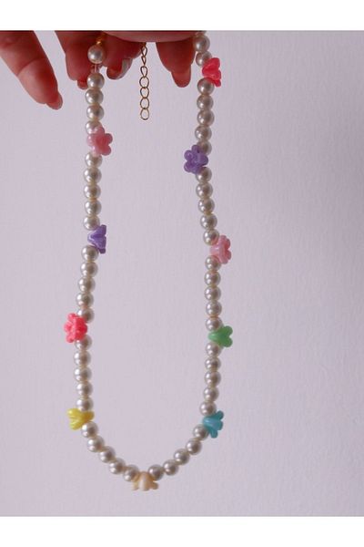 Reorah Collection Summer Flower Glass Pearl Necklace