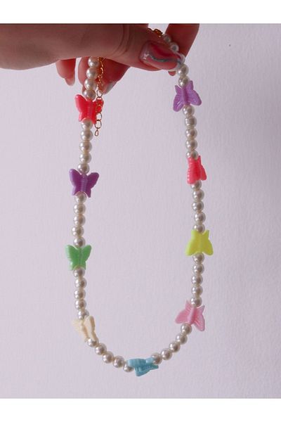 Reorah Collection Summer Butterfly Glass Pearl Necklace