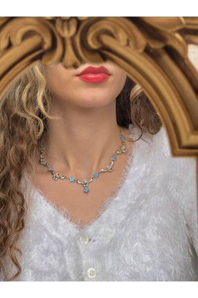 Reorah Collection قلادة الحنين الأزهار - قلادة زهرة الحنين - الأزرق