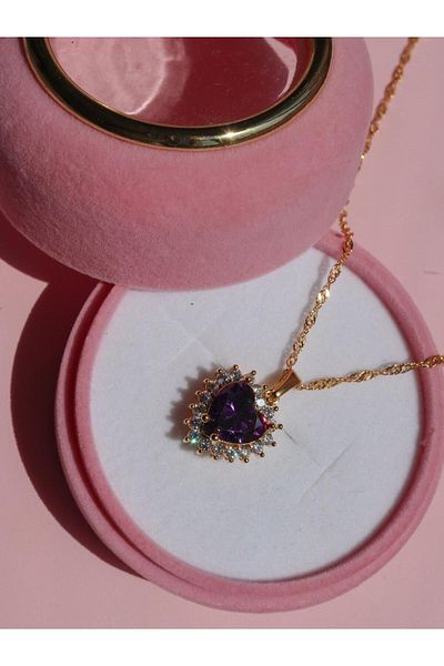 Reorah Collection Royal Heart Necklace-gold Plated-purple