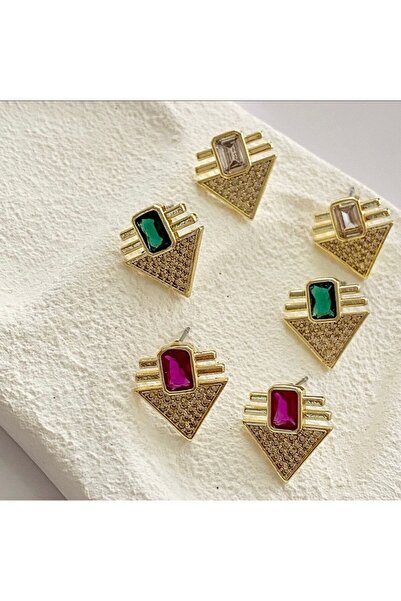 Brillo Serenay Üçgen Taşlı Şık Yeşil Küpe ( Serenay Yeşil Taş Küpe )