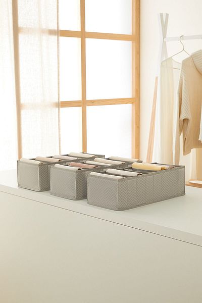 Ocean Home Textile 3 Pieces 8 Compartments Gray Cabinet Drawer Inside Accordion Type Folding Laundry Organizer