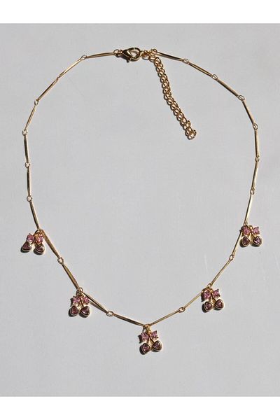 Reorah Collection Pink Mini Cherry Necklace - Five, Zircon Stone