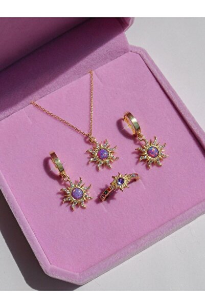 Reorah Collection Rapunzel Sun Kolye Küpe Yüzük Set 925 Ayar-Gümüş Kaplama