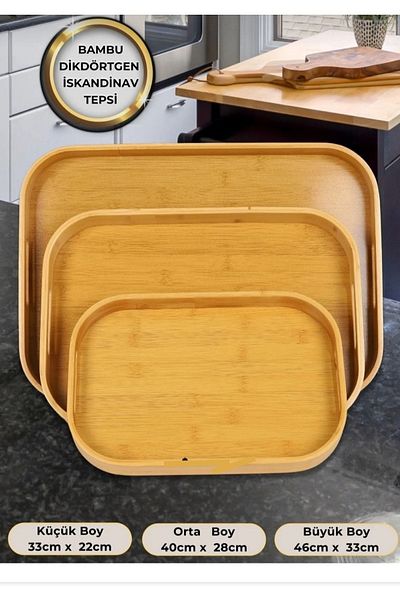 MİEN 3 Piece Rectangular Bamboo Scandinavian Tray