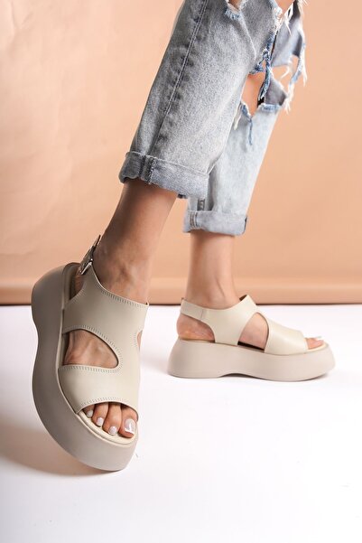 SEEM & BE Sandale de damă June cu talpă cu platformă bej