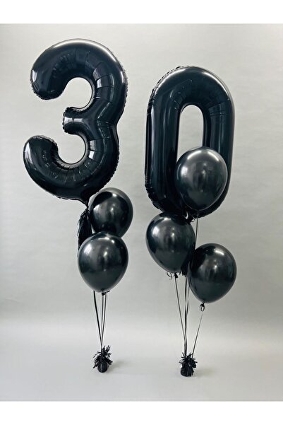 MFM Parti 30 Yaş Rakam Siyah Folyo Balon Seti