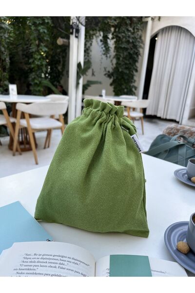 Sumicorn Design Soft Yeşil Çevre Dostu Bez Keten Büzgülü İpli Düzenleyici Kese,Makyaj Çantası,Bez Poşet