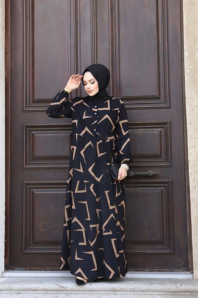 Modestique Summer Viscose Long Hijab Dress - Women's, Semi-buttoned