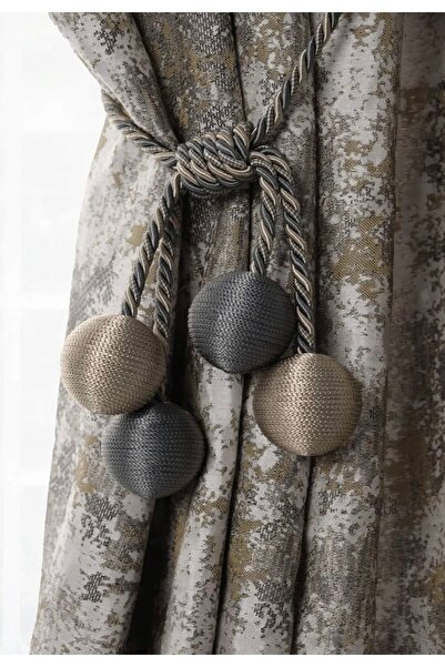 Aftor Tekstil 1. Kalite İp Sarım 4 Toplu Tavan Braçol- Kornişe Toplama Perde Aksesuarı (1 Adet) / Antrasit-Vizon