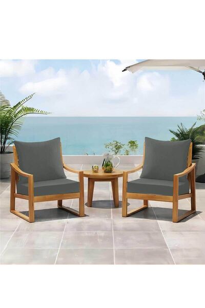 RevuBaby Dış Mekan Derin Koltuk Minderleri Sırtlıklı Puf lu Bahçe Minderi 1 SET