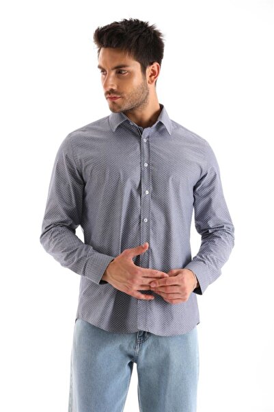 Catto Peak Cămașă gri pentru bărbați, cu model din bumbac