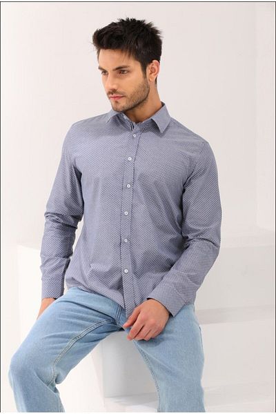 Catto Peak Gray Cotton Patterned Regular Men's Shirt