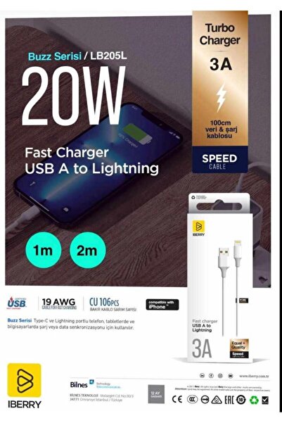 Genel Markalar iberry İphone 20W 3A Usb Lightning Fast Sarj ve Data Kablosu