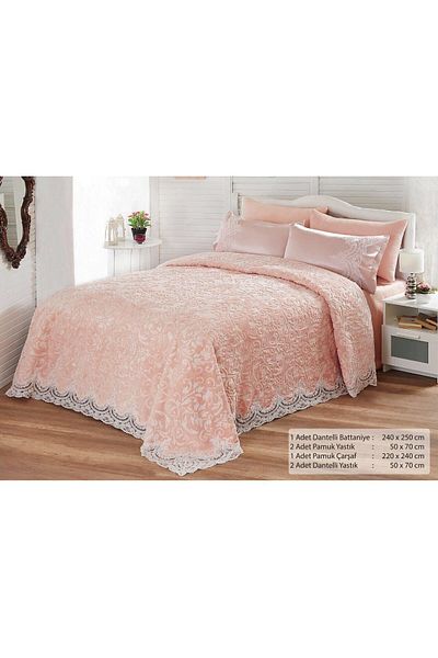 SAYZEN 6 Pieces Laced Double Bridal Dowry Bedspread Set