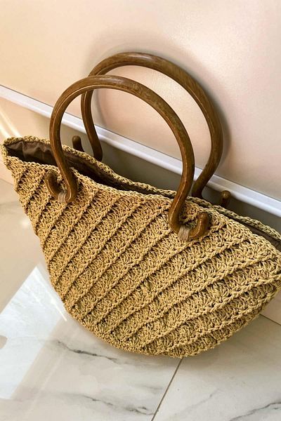 SUBU TASARIM Beige Straw Bag - Hand Knitted, Stylish and Useful SBT1880