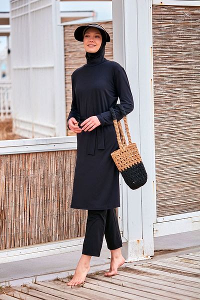 Marina Black Hijab Swimsuit - Lycra and Full Covered M2461