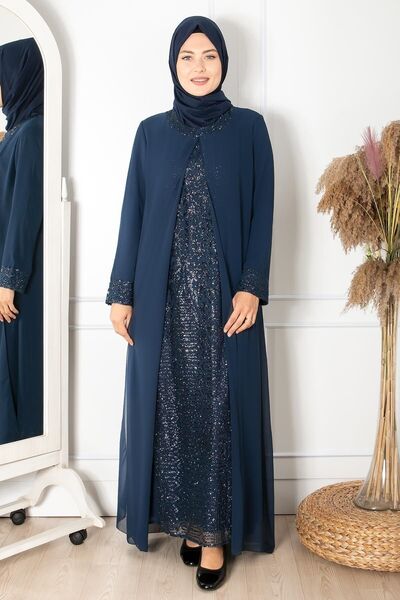 Fahima Sim Detaylı Desenli Abiye Lacivert Fhm852