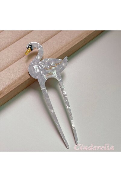 Cinderella Spring Swan France - Agrafă de lux pentru coc de os, lucrată manua...