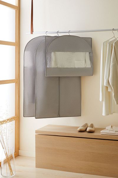 Ocean Home Textile 3 Pieces Gray Herringbone Clothes Cover Suit Cover Clothes Carrying Cover Gamboç 60x100