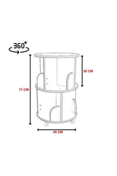 zeo wood design 360° Mdflam Dekoratif Döner Kitaplık - Meşe - 71x45 Cm