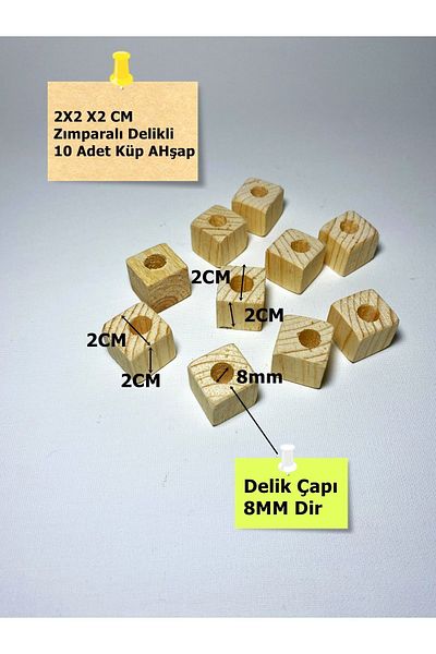 Ciko Kafes Perforated 2x2 2cm Hole Diameter 8mm Dir 10 Pieces Wooden Cube Parrot Toy Repair Part