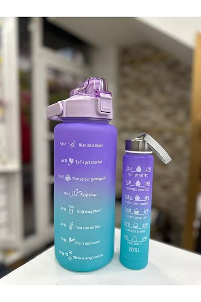 OSMEY Motivational 2-Piece Set Water Bottle 2 lt+500 ml Tritan Gym Water Bottle