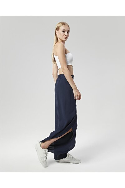 Nuseel Navy Blue New Season Linen Draped Pareo Trousers