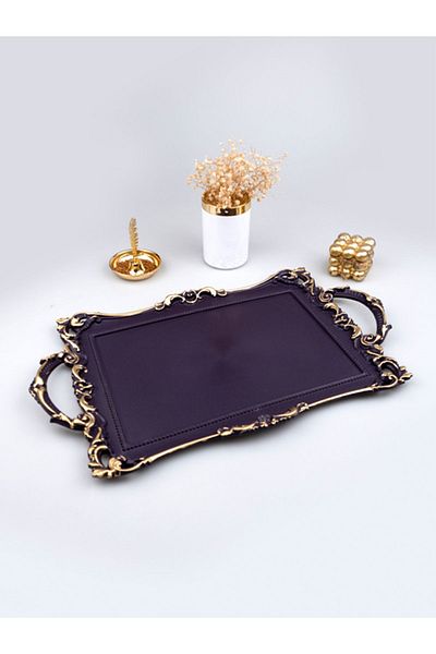 Nilevhome Nile Corner Tray Tea Tray, Coffee Tray, Presentation Tray, Vintage Decorative Purple Tray