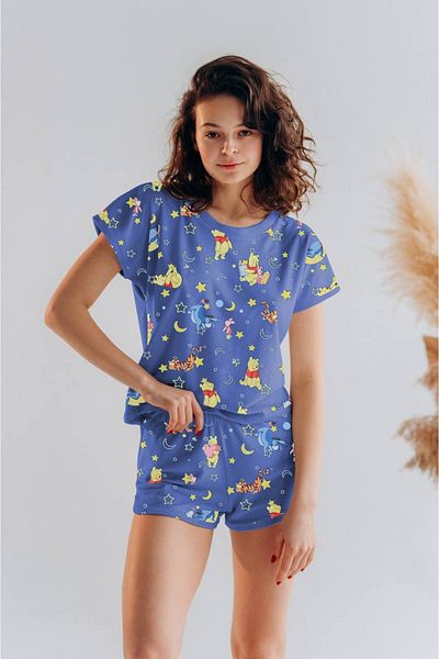 MEYLİYA short-sleeved shorts suit women's pajamas suit WINNIE THE POOH SERIES NAVY