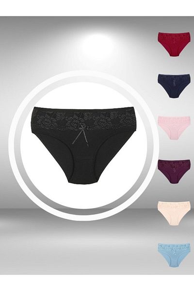 ŞahTan Cotton Large Size Women's Panties with Ribbon Lace Detail on the Front