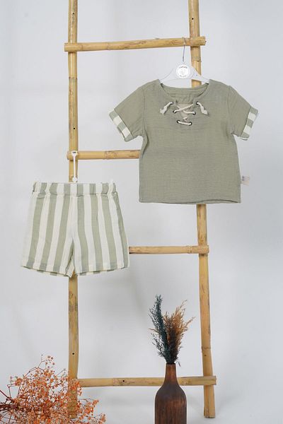 LANUGO Baby Boy Summer Muslin Top and Bottom Set Striped