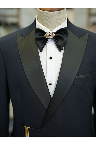 LONATOLİA Italian Style Men's Tuxedo Swallow Collar Groom Suit Jacket and Pants Set - Bow Tie