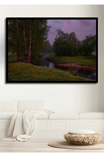 Teona Ahşap Dekoratif Yatay Ormandaki Akarsu Manzara Duvar Tablo Ahşap Dikdör...