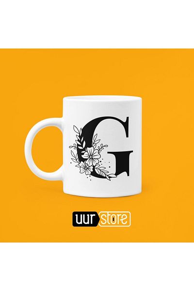 UUR STORE كوب بورسلين بطبعة حرف G سعة 330 مل