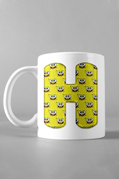 Hediyexpres كوب حساء الشاي والقهوة بتصميم حرف H من سبونج بوب