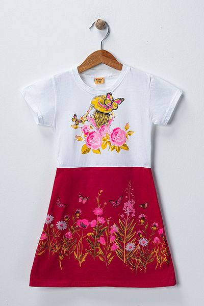 BUUFUU Rochie pentru fetiță cu imprimeu fluture pastel - Decolteu