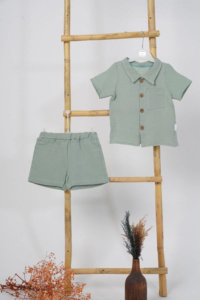 LANUGO Baby Boy Summer 100% Cotton Bottom Top Muslin Shirt and Shorts Set